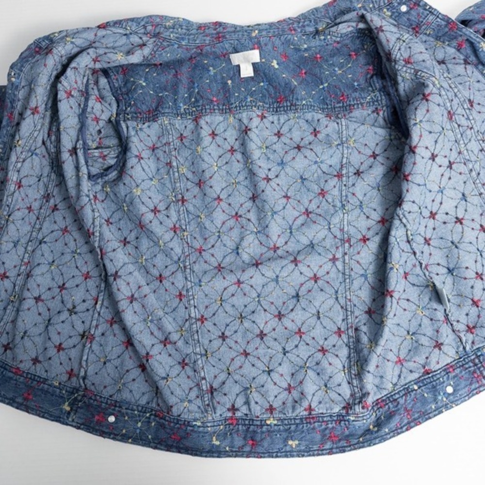 Vintage Embroidered Denim Light Shirt Jacket Colorful Dopamine Y2K Indie Large - Picture 15 of 16